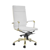 Gunar Pro High Back Office Chair in White with Matte Brushed Gold Steel Base