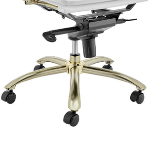 Gunar Pro High Back Office Chair in White with Matte Brushed Gold Steel Base