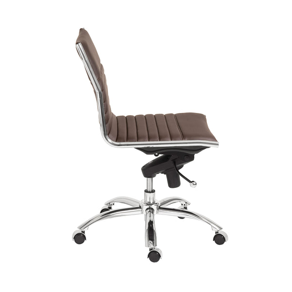 Dirk Low Back Office Chair w/o Armrests in Brown with Chromed Steel Base