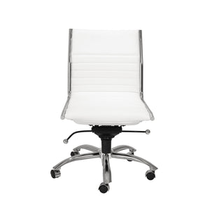 Dirk Low Back Office Chair w/o Armrests in White with Chromed Steel Base