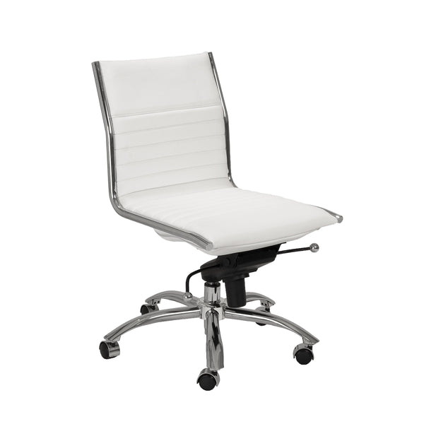 Dirk Low Back Office Chair w/o Armrests in White with Chromed Steel Base