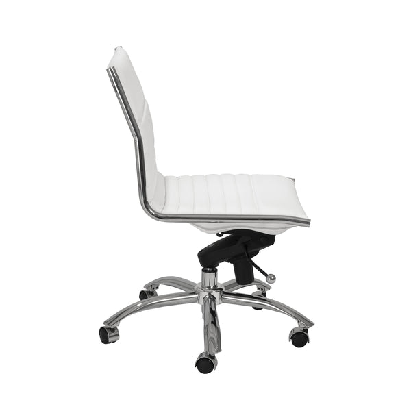 Dirk Low Back Office Chair w/o Armrests in White with Chromed Steel Base