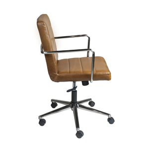 Leander Low Back Office Chair in Brown with Brushed Nickel Base