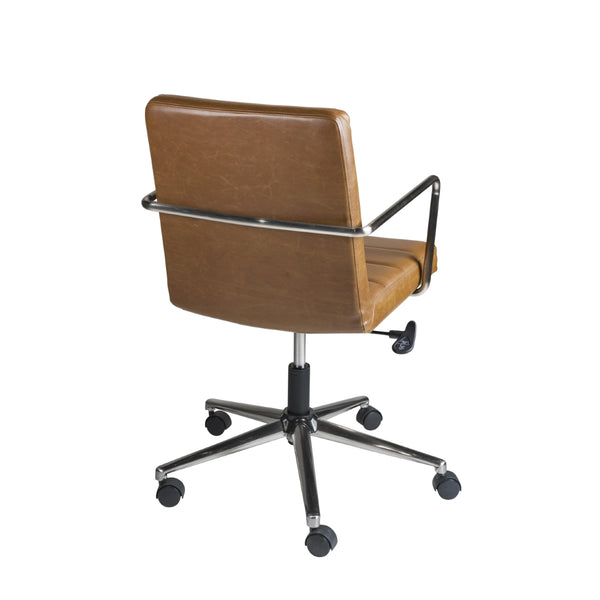 Leander Low Back Office Chair in Brown with Brushed Nickel Base