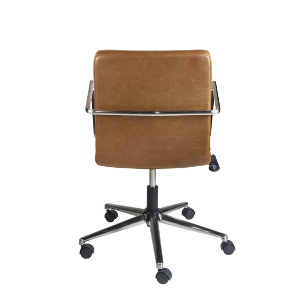 Leander Low Back Office Chair in Brown with Brushed Nickel Base