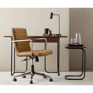 Leander Low Back Office Chair in Brown with Brushed Nickel Base