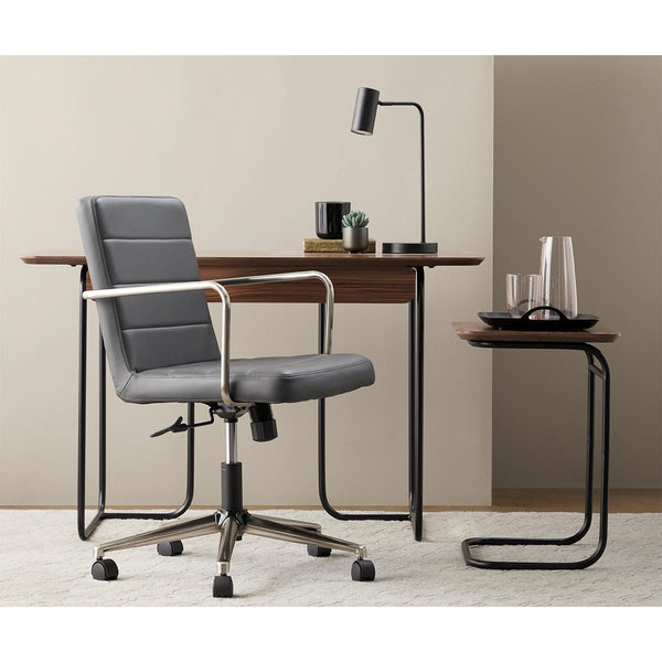 Leander Low Back Office Chair in Gray with Brushed Nickel Base