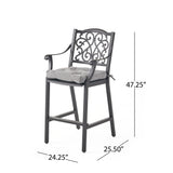 San Blas Outdoor Barstool with Cushion Antique Matte Black and Charcoal Noble House