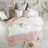 Myla Shabby Chic 100% Cotton Jacquard 7Pcs Comforter Set W/ Woven Cotton Dots