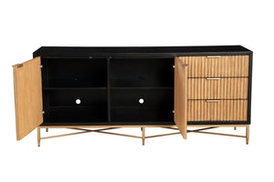 Larsen TV Console in Black & Natural - Stylish Mahogany with Gold Accents, Fully Assembled Beauty