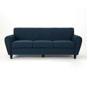 Emiliana Buttoned Traditional Navy Blue Fabric 3 Seater Sofa Noble House