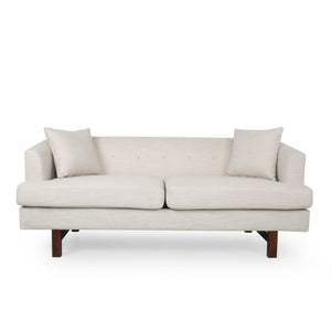 Noble House Mableton Mid-Century Modern Upholstered 3 Seater Sofa, Beige and Espresso