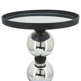 Sagebrook Home Contemporary Metal, 22"h Orb Side Table, Mirror Top, Sil/blk 16572-08 Black Glass