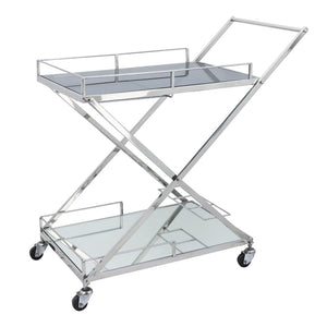 Sagebrook Home Contemporary Two Tier 33"h Rolling Bar Cart, Silver 16304-01 Silver Stainless Steel