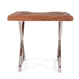 Treutlen Handcrafted Boho Wooden End Table, Natural and Silver Noble House