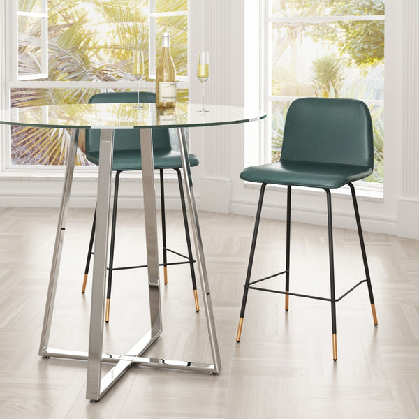 Zuo Modern Var 100% Polyurethane, Plywood, Steel Modern Commercial Grade Counter Stool Green, Black, Gold 100% Polyurethane, Plywood, Steel