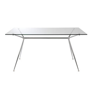 Atos 66" Rectangle Dining Table/Desk with Clear Tempered Glass Top and Chrome Base