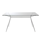 Atos 66" Rectangle Dining Table/Desk with Clear Tempered Glass Top and Chrome Base