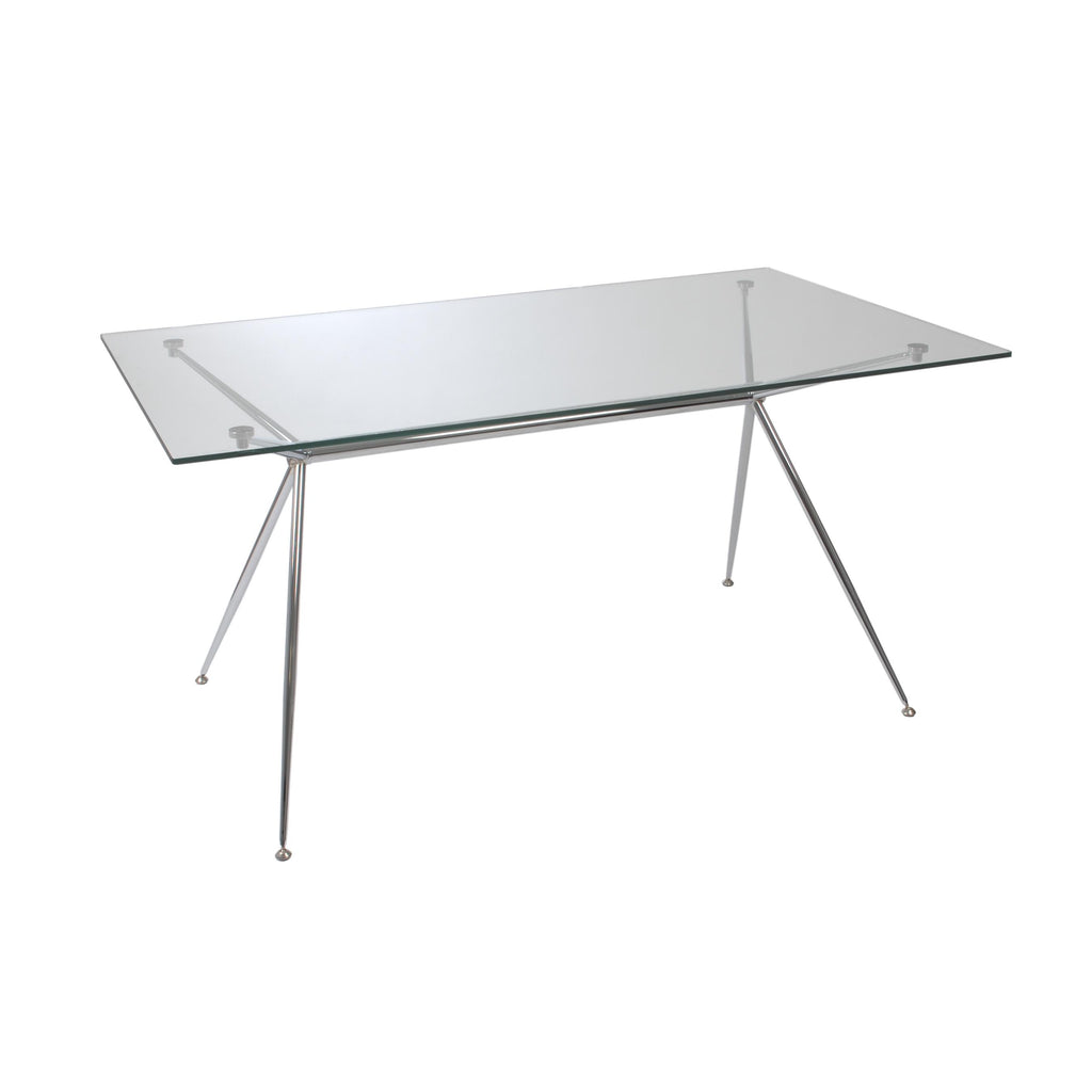 Atos 60" Rectangle Dining Table/Desk with Clear Tempered Glass Top and Chrome Base