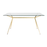 Atos 60" Rectangle Dining Table/Desk with Clear Tempered Glass Top and Matte Brushed Gold Base