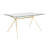 Atos 60" Rectangle Dining Table/Desk with Clear Tempered Glass Top and Matte Brushed Gold Base