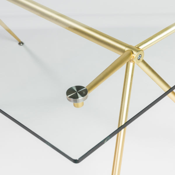 Atos 60" Rectangle Dining Table/Desk with Clear Tempered Glass Top and Matte Brushed Gold Base