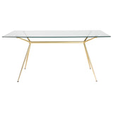 Atos 66" Rectangle Dining Table/Desk with Clear Tempered Glass Top and Matte Brushed Gold Base