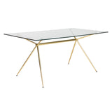Atos 66" Rectangle Dining Table/Desk with Clear Tempered Glass Top and Matte Brushed Gold Base