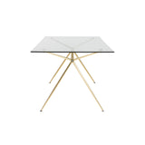 Atos 66" Rectangle Dining Table/Desk with Clear Tempered Glass Top and Matte Brushed Gold Base