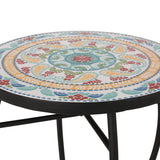 La Crescenta Outdoor Side Table with Tile Top, Yellow, Red, and Black Noble House