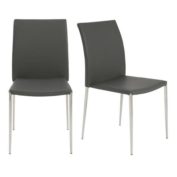 Diana Stacking Side Chair in Gray with Polished Stainless Steel Legs - Set of 2