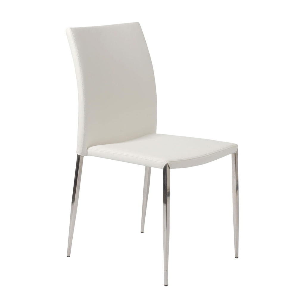 Diana Stacking Side Chair in White with Polished Stainless Steel Legs - Set of 2