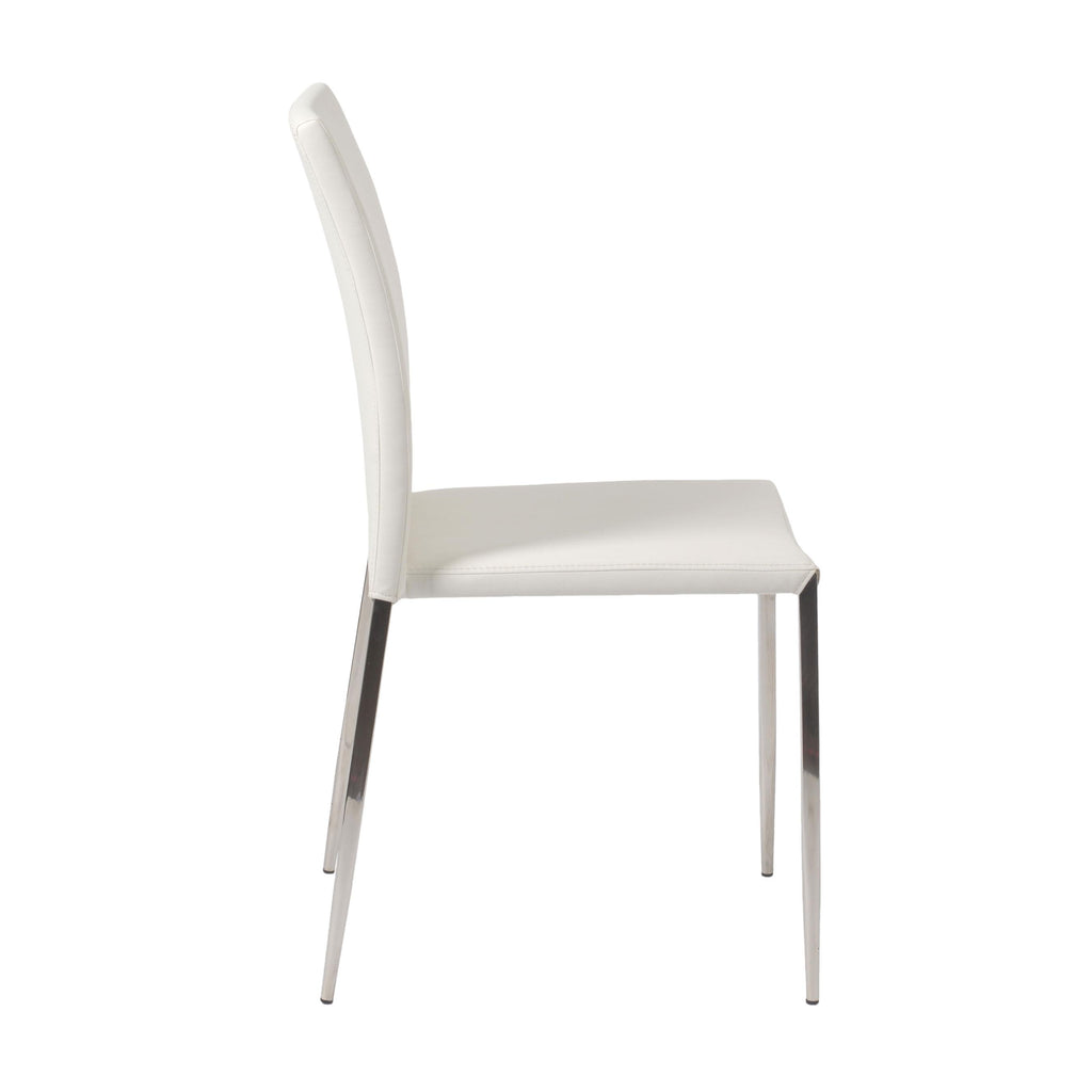 Diana Stacking Side Chair in White with Polished Stainless Steel Legs - Set of 2