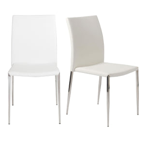 Diana Stacking Side Chair in White with Polished Stainless Steel Legs - Set of 2
