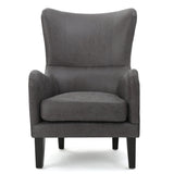Lorenzo Contemporary Microfiber Wingback Club Chair with Nailhead Trim, Slate and Dark Brown Noble House