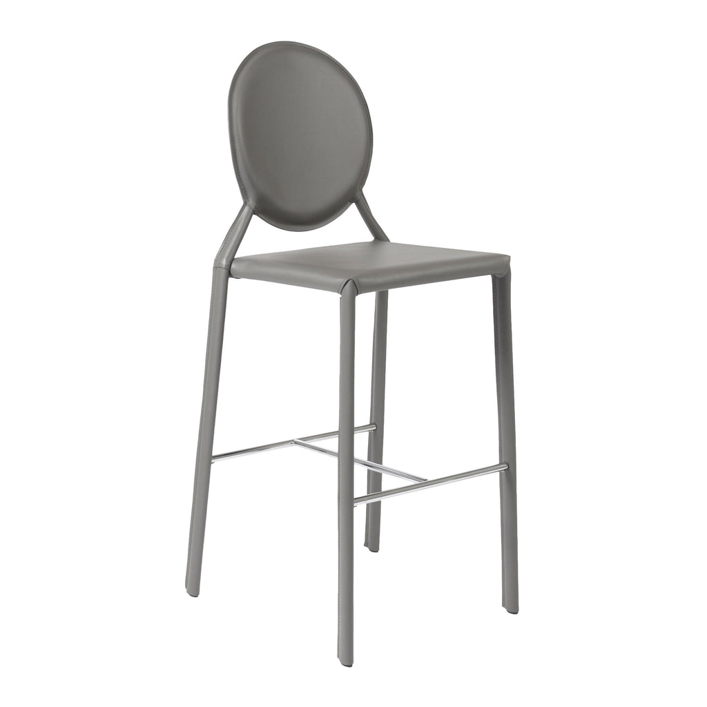 Isabella Bar Stool in Gray with Polished Stainless Steel Foot Rest - Set of 2