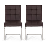 Vess Modern Upholstered Waffle Stitch Dining Chairs, Dark Brown and Chrome Noble House