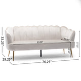 Reitz Modern Glam Velvet Channel Stitch 3 Seater Shell Sofa, Beige and Gold   Noble House