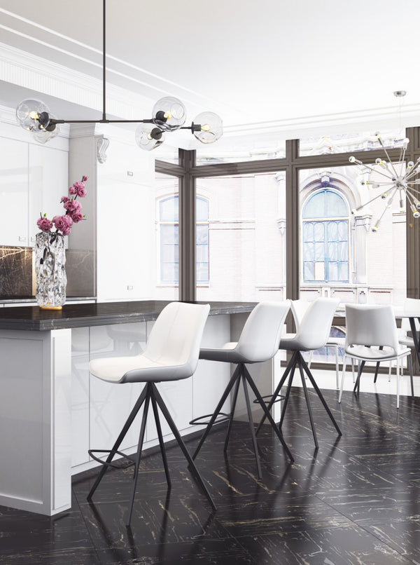 Zuo Modern Aki 100% Polyurethane, Plywood, Steel Modern Commercial Grade Counter Stool Set - Set of 2 White, Black 100% Polyurethane, Plywood, Steel