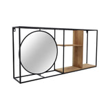 Sagebrook Home Contemporary Metal/wood 34"l Wall Shelf With Mirror, Black/brow 16879-01 Brown/black Iron