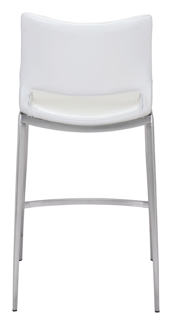Zuo Modern Ace 100% Polyurethane, Plywood, Stainless Steel Modern Commercial Grade Counter Stool Set - Set of 2 White, Silver 100% Polyurethane, Plywood, Stainless Steel