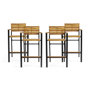 Brampton Modern Industrial Acacia Wood Barstool, Teak and Black Noble House