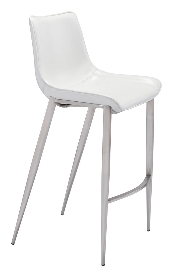 Zuo Modern Magnus 100% Polyurethane, Plywood, Stainless Steel Modern Commercial Grade Barstool Set - Set of 2 White, Silver 100% Polyurethane, Plywood, Stainless Steel