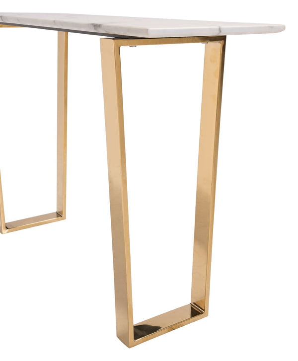 Zuo Modern Atlas Composite Stone, Stainless Steel Modern Commercial Grade Console Table White, Gold Composite Stone, Stainless Steel