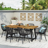 Noble House Patrice Outdoor Wood and Resin 7 Piece Dining Set, Black and Sandblasted Teak
