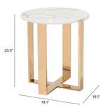 English Elm EE2621 Composite Stone, Stainless Steel Modern Commercial Grade End Table White, Gold Composite Stone, Stainless Steel