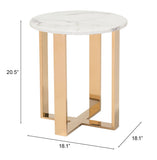 Zuo Modern Atlas Composite Stone, Stainless Steel Modern Commercial Grade End Table White, Gold Composite Stone, Stainless Steel