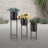 Sagebrook Home Contemporary Set of 3 -  Metal Planters On Stand 40/30/20"h, Gunmetal 14630-01 Black Metal