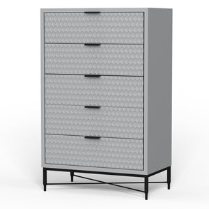 Milo 5 Drawer Chest in Light Slate Grey - Stylish Modern Design with Textured Drawers & Metal Base