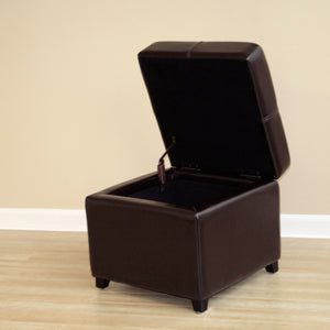 Baxton Studio Dark Brown Full Leather Storage Cube Ottoman